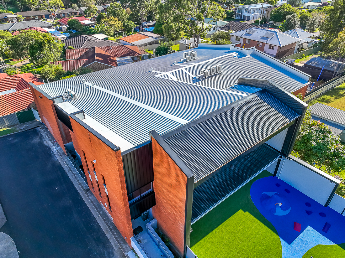 Klip-lok Colorbond commercial roof completed by Alliance Metal Roofing near Newcastle Australia.